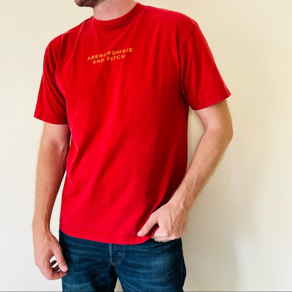 Vintage Abercrombie 100% heavy cotton t-shirt top red logo - Picture 3 of 11